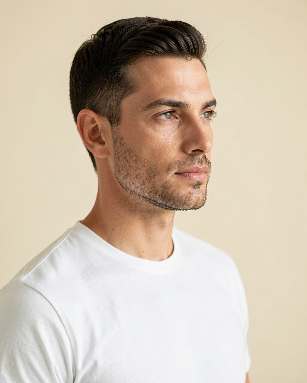 Profile of a man with a defined jawline