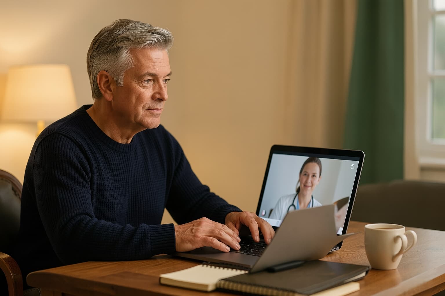 A man on a video consultation at home