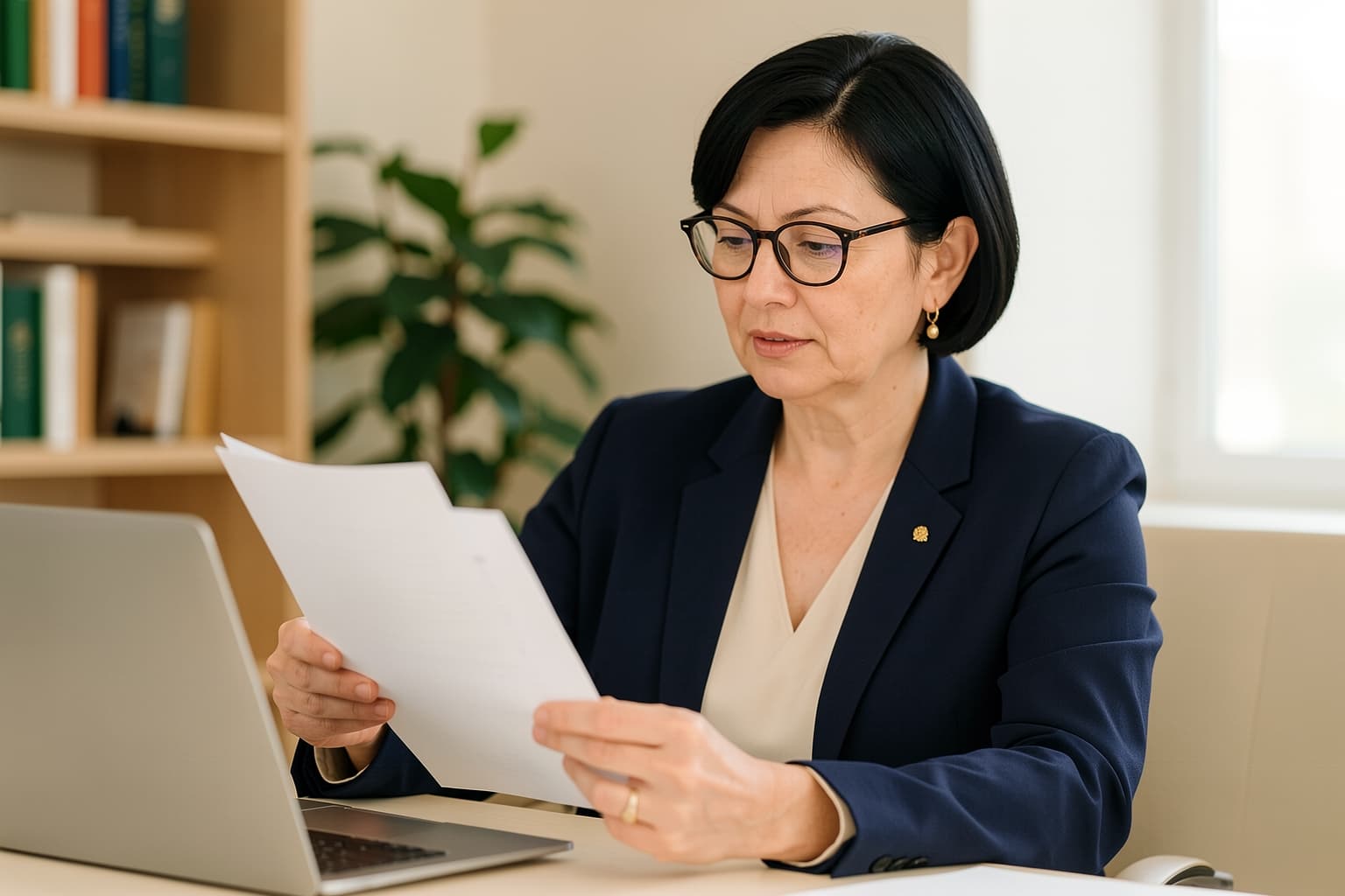 A researcher comparing a printed document with information on a laptop